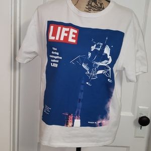 White graphic t-shirt, LIFE shirt, space shirt